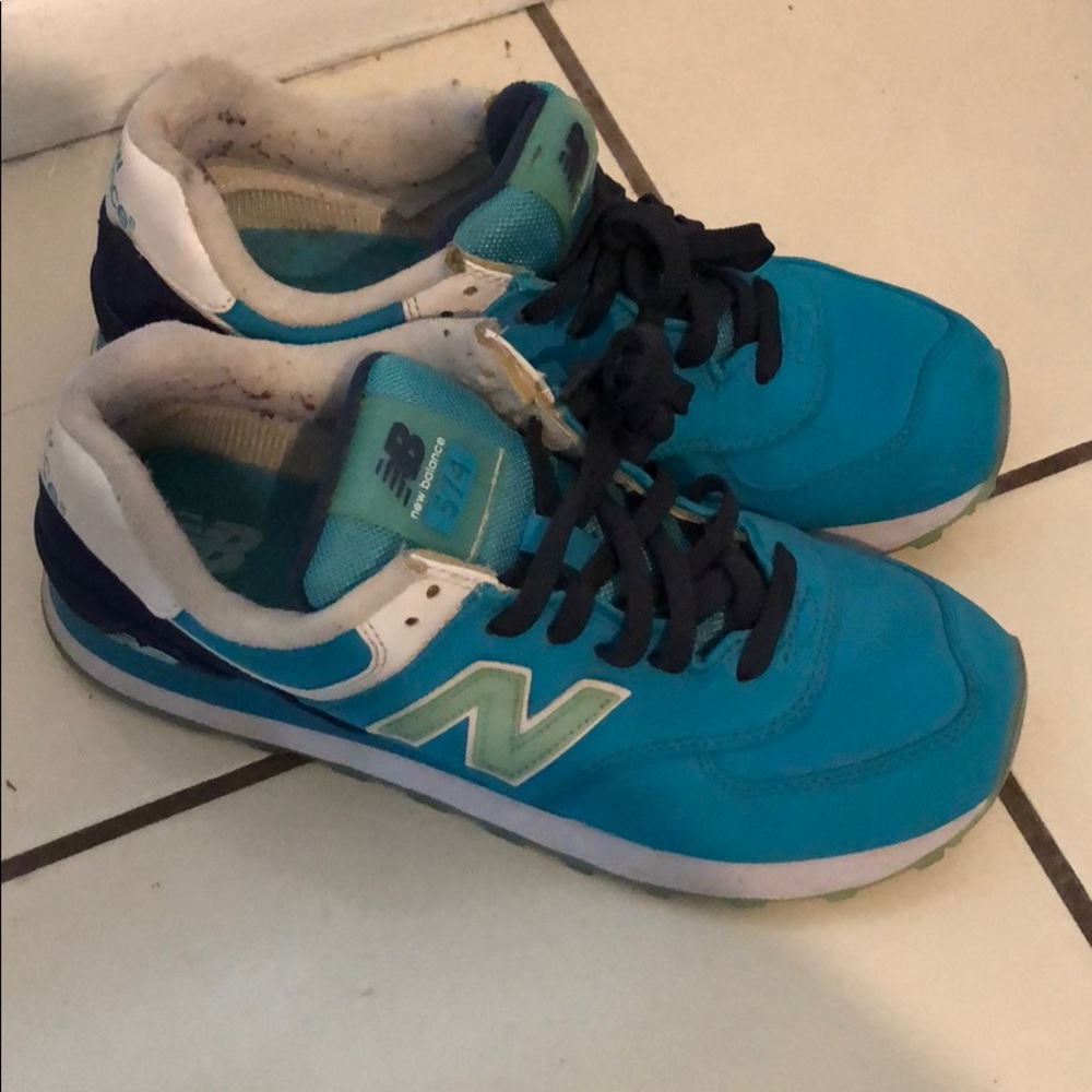 Like new New Balance 574 turquoise teal blue clear